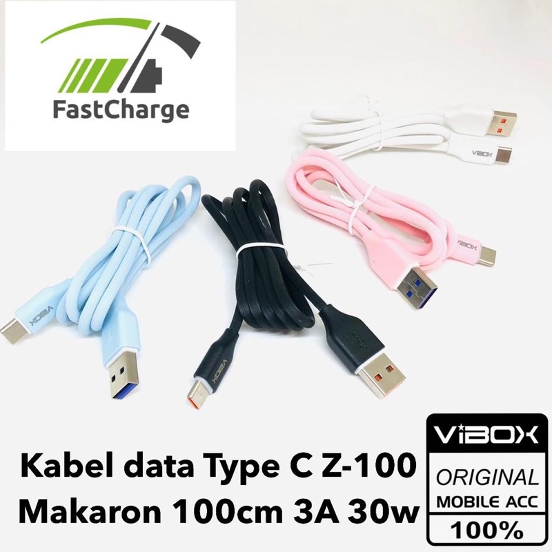 Vibox Kabel data type c z100 macaron 100cm 3A 30w isi real full serabut tembaga material bahan terkuat original