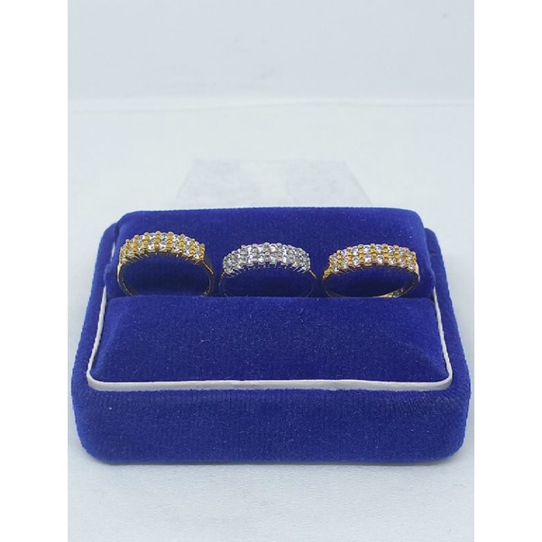 CINCIN PERAK ASLI SILVER 925 LAPIS EMAS/CINCIN DOUBLE MATA PUTIH 2 BARIS USIA TANGGUNG/ASLI SILVER/CINCIN FASHION USIA TANGGUNG
