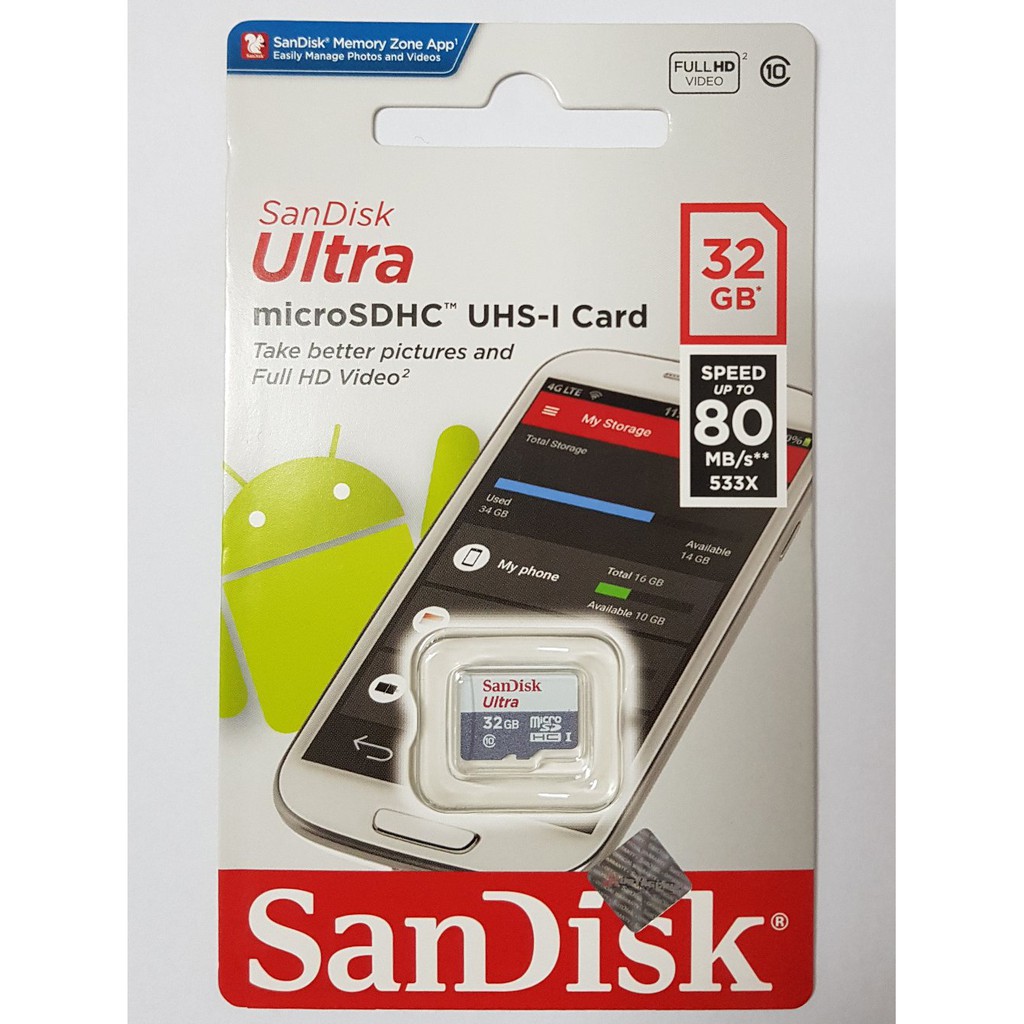 MicroSD Sandisk 32GB speed 80MBps