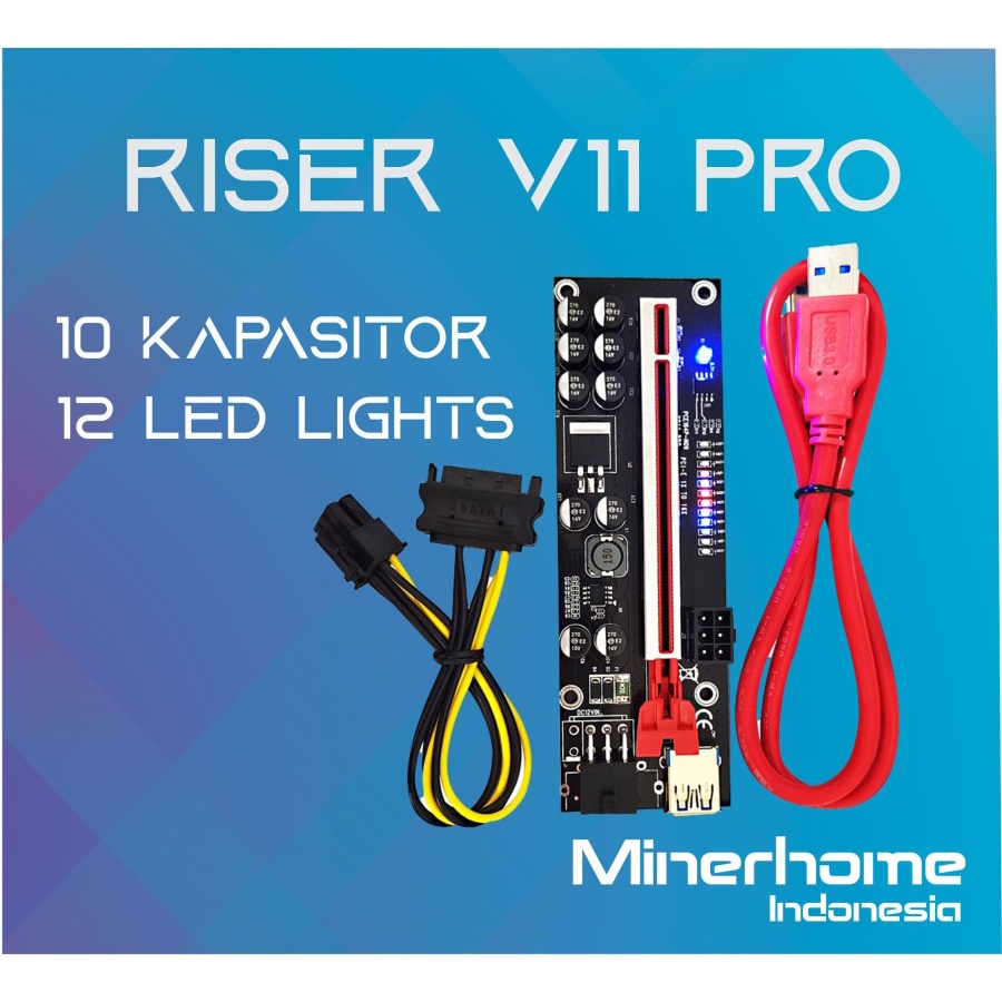PCIE RISER VERSI 11 Pro 011 10 Kapasitor 12 LED Lights