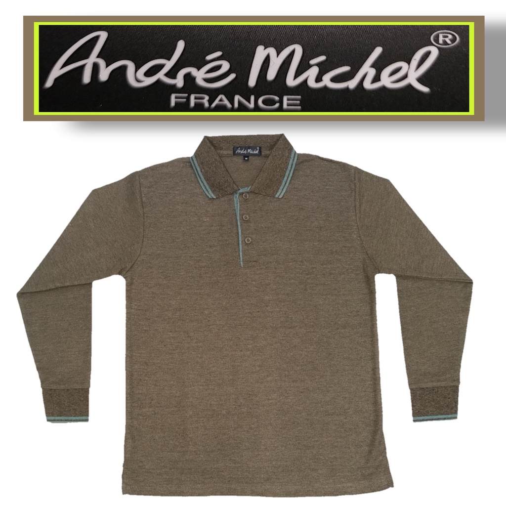 Kaos Kerah Polo Shirt Lengan Panjang Andre Michel 3018 Coklat Tembaga