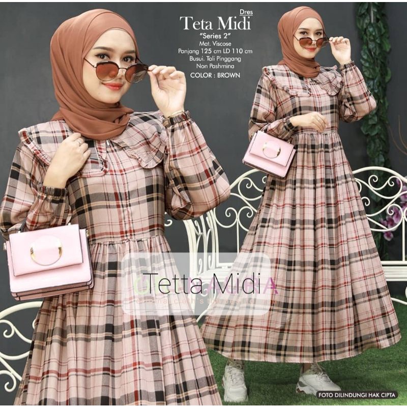 MIDI DRESS TETA MOTIF KOTAK TERVIRAL BISA COD JUMBO L XL XXL