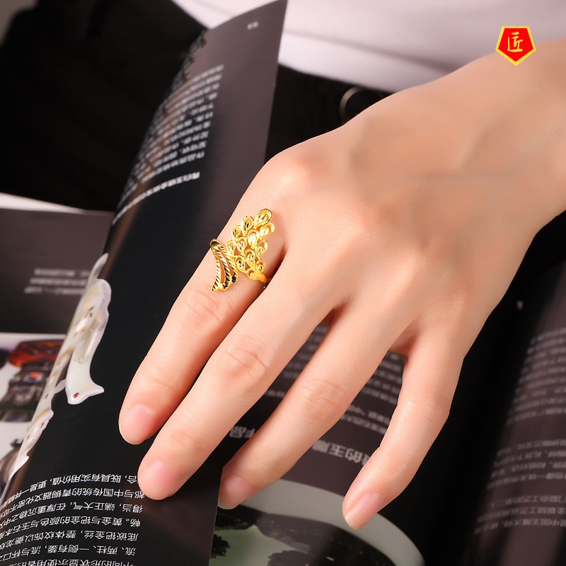 [Ready Stock]Women's Elegant Phoenix Feather Gold Ring