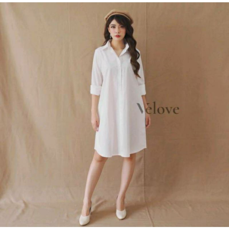 Tunik putih velove katun poplin LD 110 full kancing