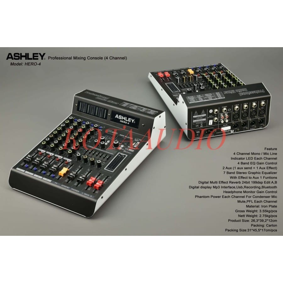 MIXER AUDIO ASHLEY HERO 4 ORIGINAL 4 CHANNEL ASHLEY HERO4