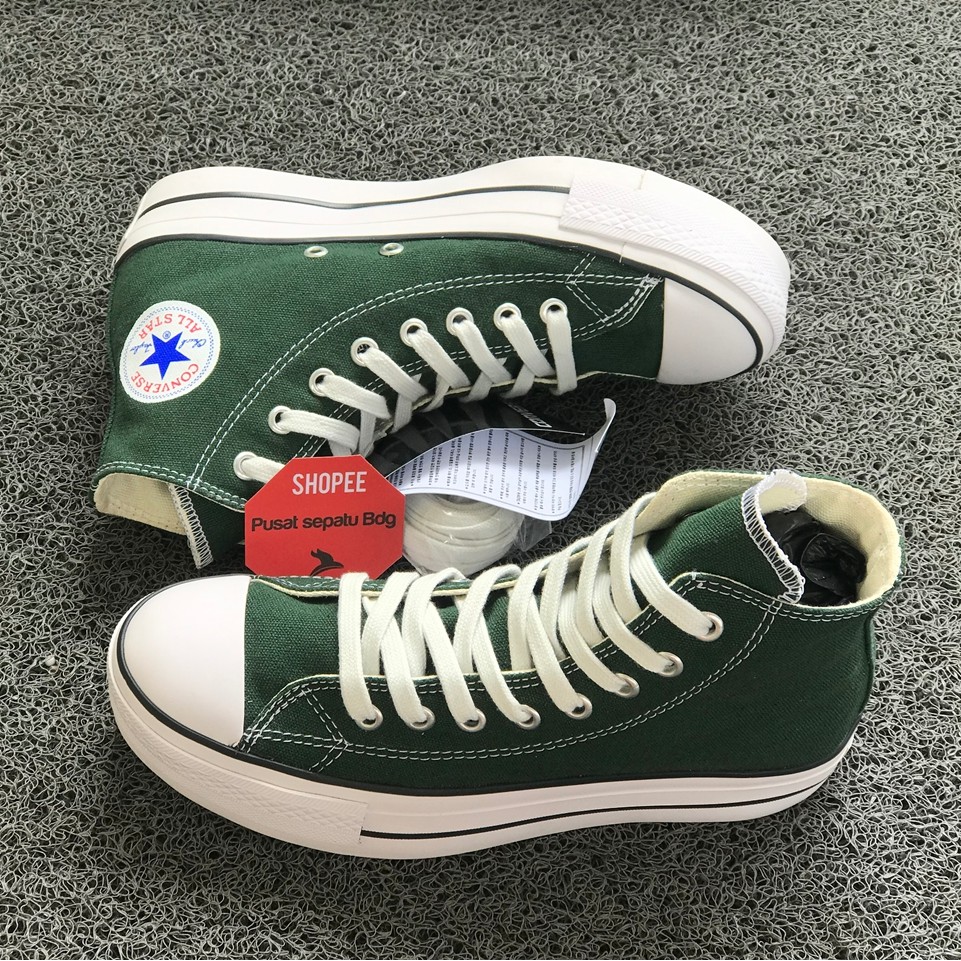 Sepatu Sneakers Wanita Platform Hak Tinggi Green