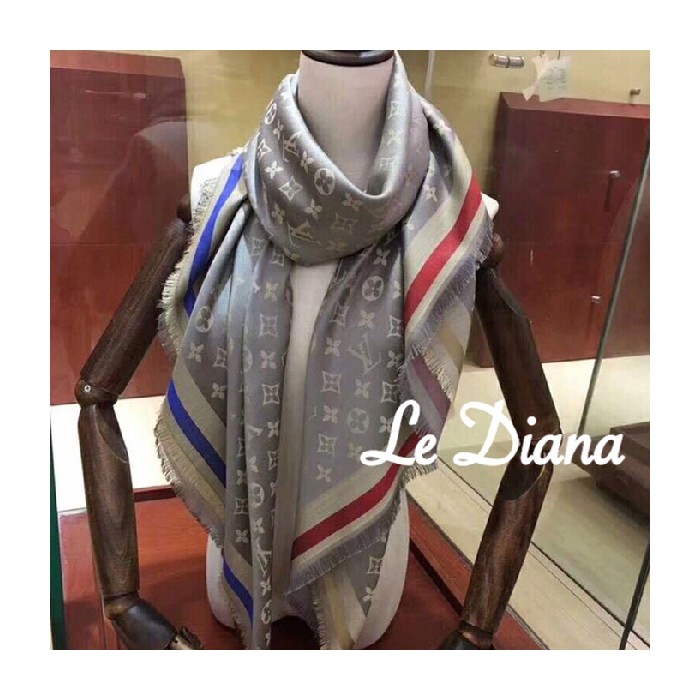 Sutra Shawl LV Champagne Promo Syal Scarf Mirror Quality LV LV Silk Berkualitas Super