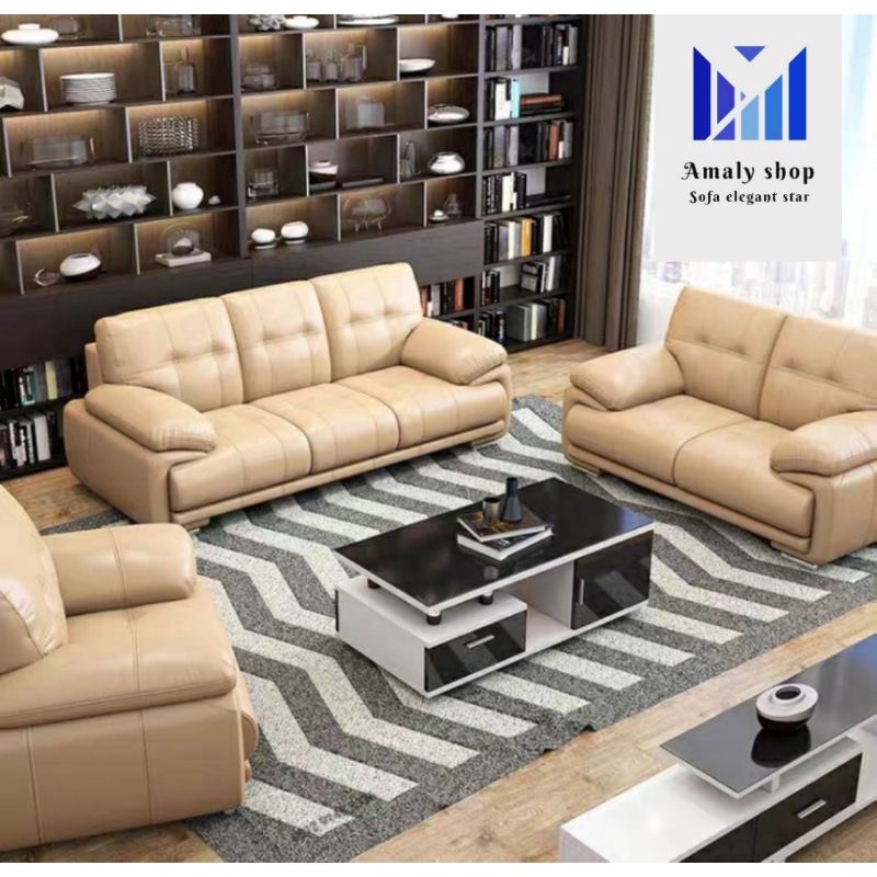 Sofa Kulit 321 Minimalis Sofa Mewah Gaya Amerika Kursi Tamu Minimalis Kualitas Premium