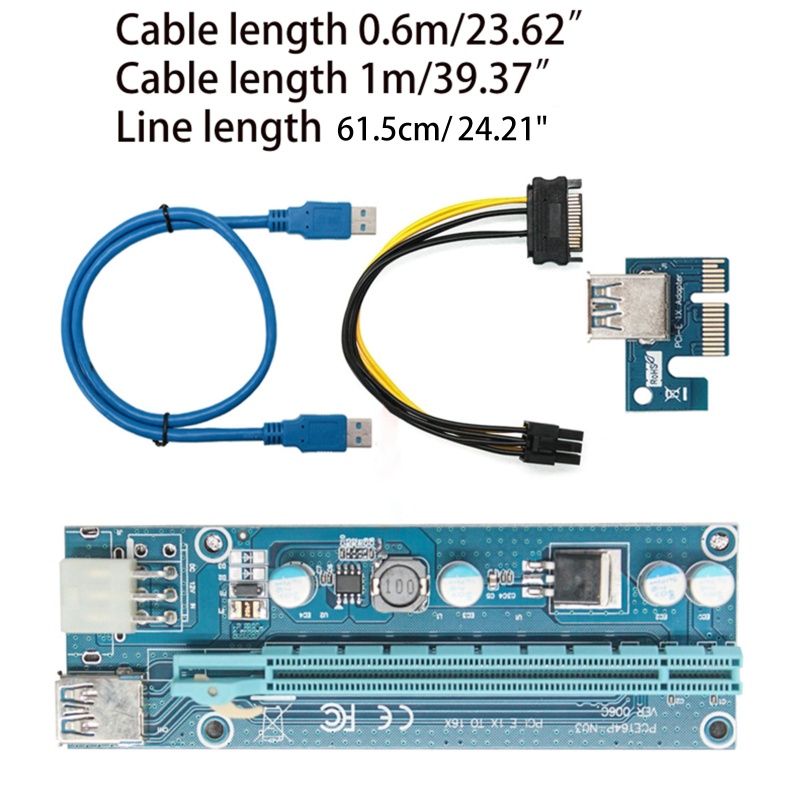 Kartu Riser btsg PCI-E 006pci Untuk Express 1X to16X Extension USB3.0 Cable 4Pin C