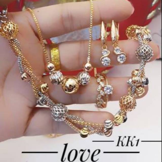 Xuping set perhiasan kalung gelang cincin lapis emas 24k terlaris