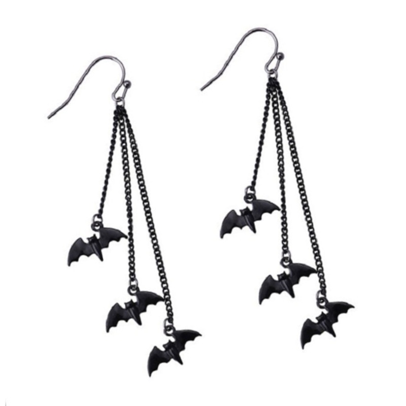 Anting Kait Gantung Panjang Desain Kelelawar Warna Hitam Untuk Dekorasi Halloween