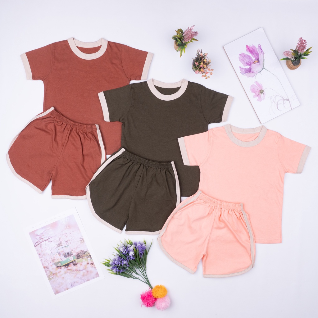 IL - Set Ringer Tee Earth Tone Series / Setelan Anak Katun 0-5 Thn / Playset / Basic Tee Hotpants