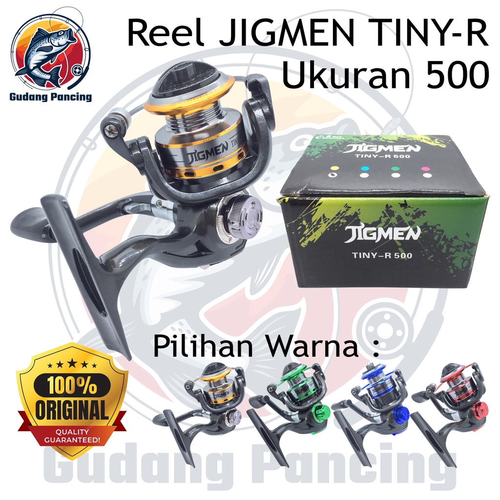 JIGMEN Reel Mini Tiny-R Ukuran 500 Kerekan Atau Gulungan Pancing Ukuran Kecil Ultra Light UL Tersedia Warna Biru Hijau Emas Merah ORIGINAL