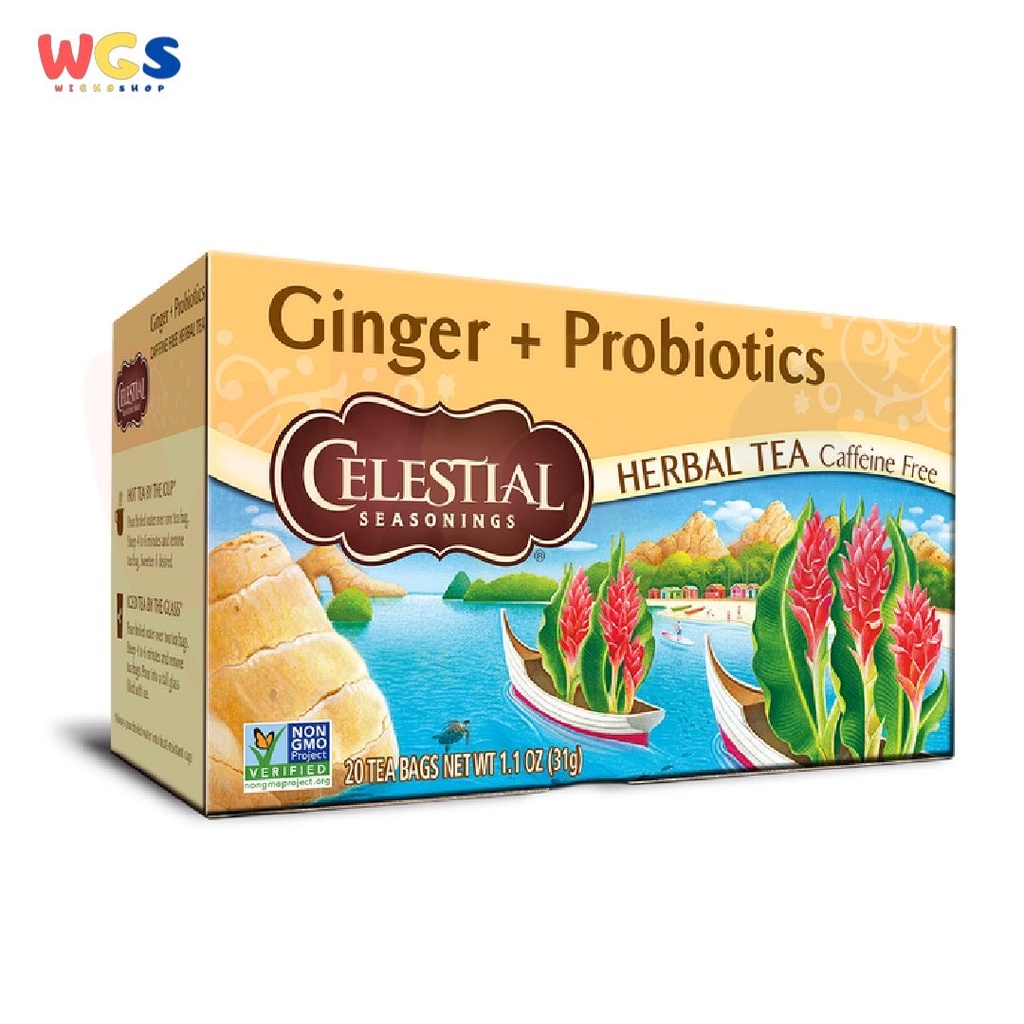 Celestial Seasonings Ginger &amp; Probiotics Herbal Tea 20s x 1.55g