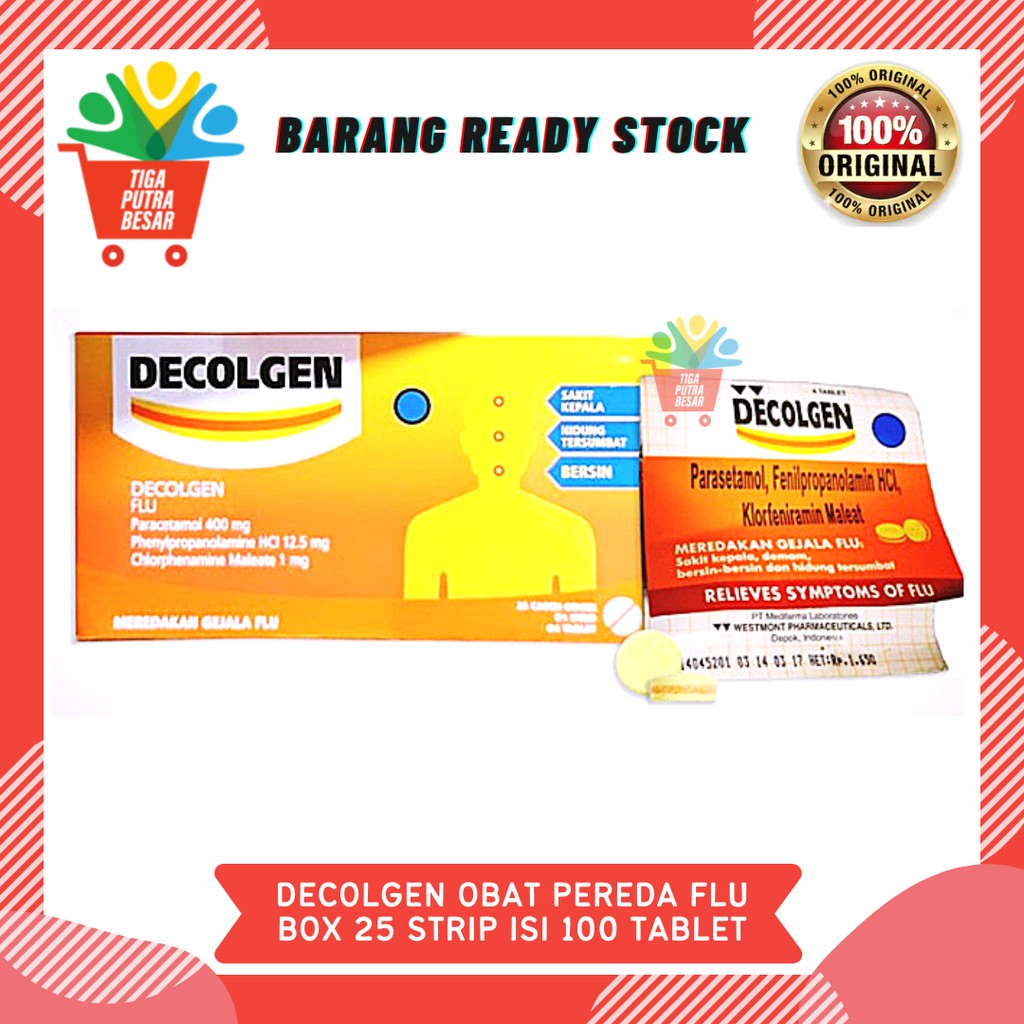 DECOLGEN OBAT FLU SAKIT KEPALA HIDUNG TERSUMBAT BOX 25 STRIP 100 TABLET