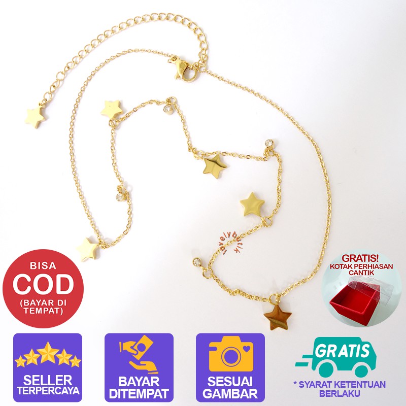 Kalung Titanium Wanita Perhiasan Anti Karat Rantai Lapis Gold Emas Bintang Star Kejora Lovelybutik