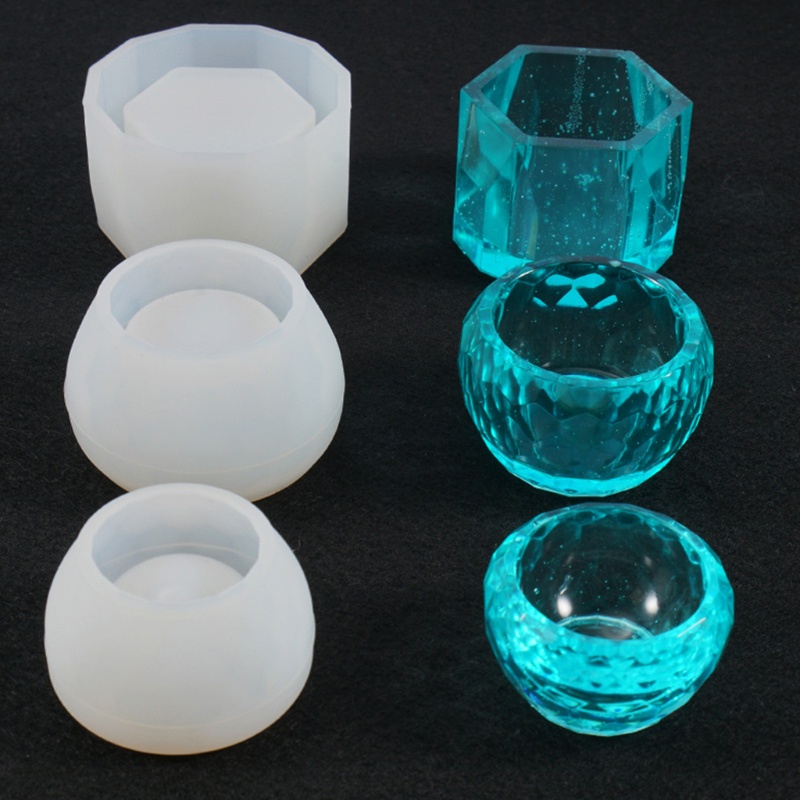 SIY  3 Pcs/Set Crystal Epoxy Resin Mold Round Bowl Hexagon Cup Dishes Casting Silicone Mould DIY Crafts Making Tool