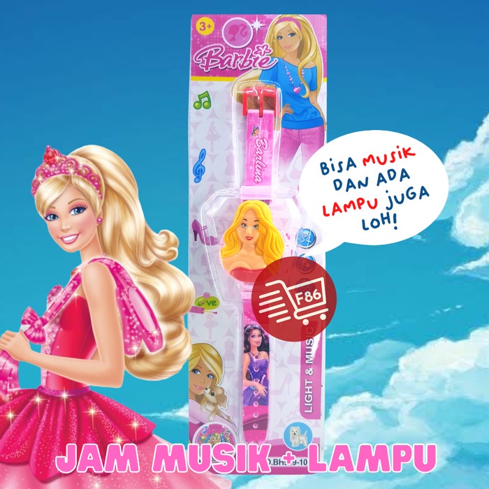 Jam Tangan  F86 Jam tangan melodi /glowing anak musik bermotif banyak karakter led - Barbie termurah