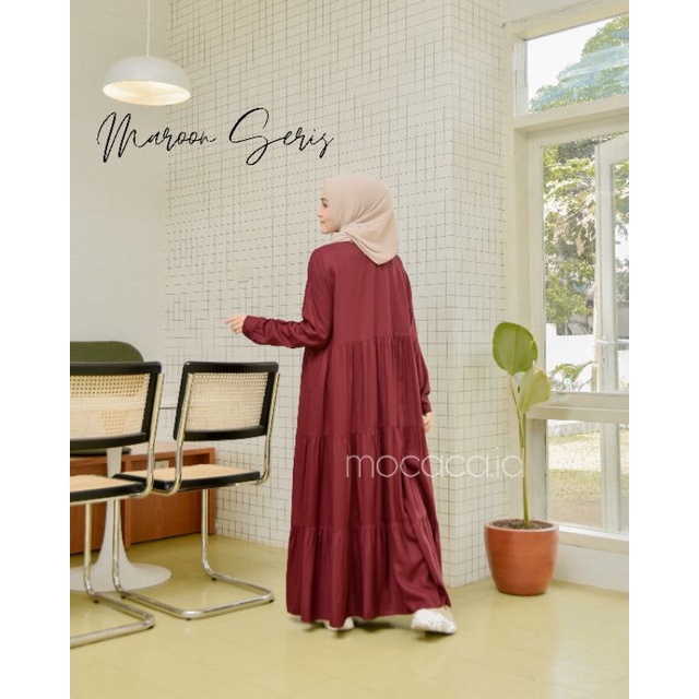 Gamis polos premium Babydoll Lady Dress Rayon Twill Full Kancing dark red maroon merah tua gelap