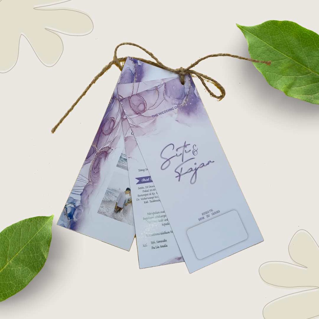 UNDANGAN PERNIKAHAN HANGTAG TALI RAMI KEKINIAN RUSTIC ISI 3 LEMBAR FULL COLOUR ELEGANT - UNDANGAN TA