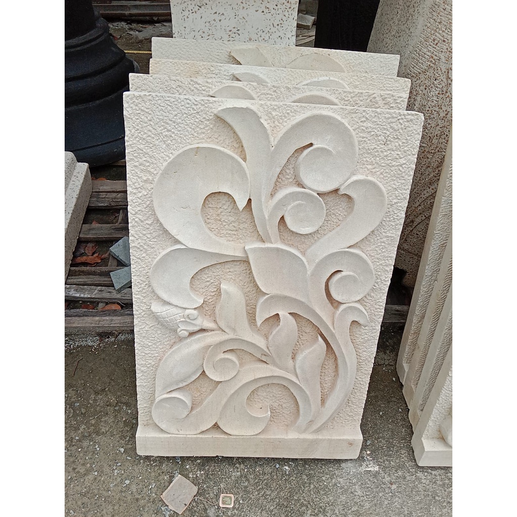 Batu Alam Paras Ukir 3D Ukuran 40x60 Untuk Tiang Pilar Rumah
