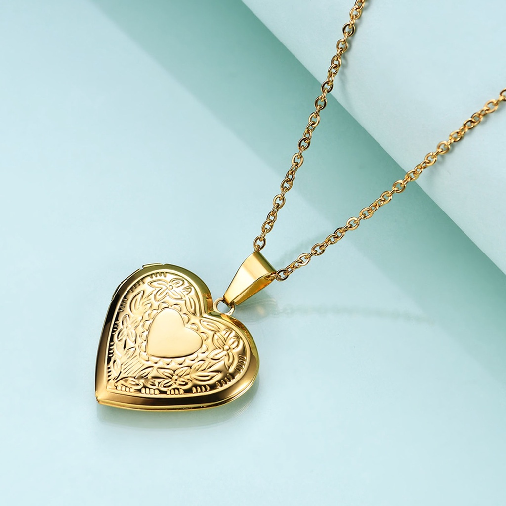 Hu Hu Hu Hu Hu Alat Bantu Pasang Kacamata♡ Kalung Rantai Dengan Liontin Locket Hati Motif Bunga Untuk Hadiah Valentine