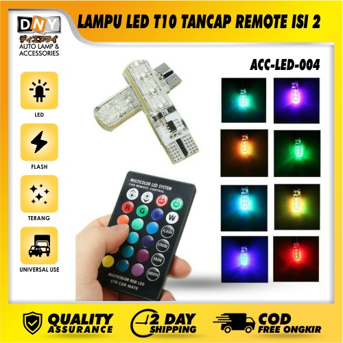 LAMPU LED T10 LAMPU SEN LAMPU REM LAMPU KOTA RGB BISA GANTI WARNA PAKAI REMOT Lampu Led Kota / Spedometer / Senja Remote T10 RGB Isi 2 pcs