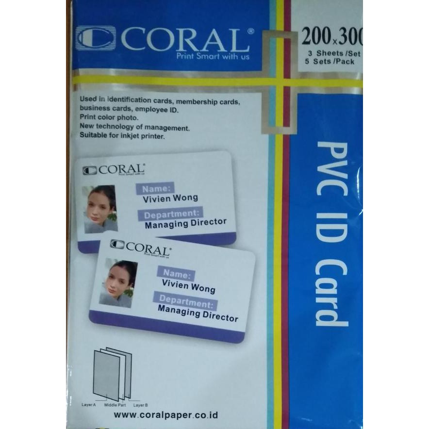 

Kertas PVC Bahan ID Card Instan Coral A4 isi 5 Lembar Merk Coral