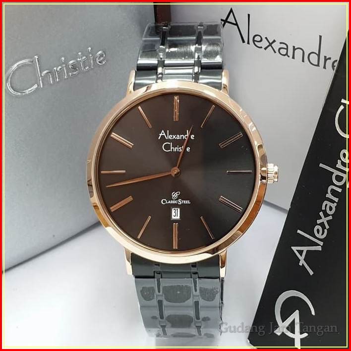 JAM TANGAN PRIA ALEXANDRE CHRISTIE AC 8597 SLIM ROSEGOLD BLACK ORIGINAL