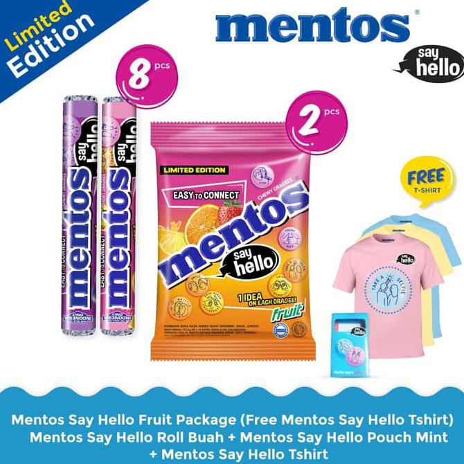 

Ayo Promo Mentos Say Hello Fruity Pack (Free Mentos Say Hello Tshirt) Murah