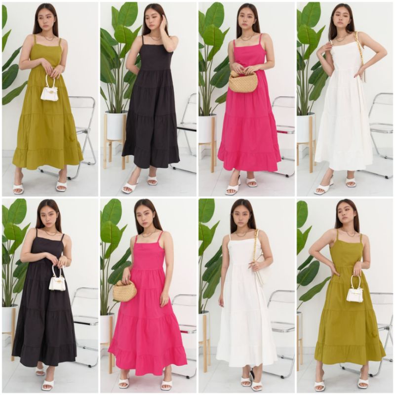 ❣️ SPECIAL PRICE ♡ PREMIUM ♡ ORIGINAL ! ALLICE VINTAGE PLAIN ADJUSTABLE TANK LAYER MAXI DRESS OVERALL OUTER ( HIJAB FRIENDLY )