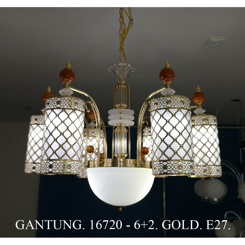 LAMPU GANTUNG | LAMPU HIAS|LAMPU MEJA MAKAN 16720/6+2 - GD/CH+BK