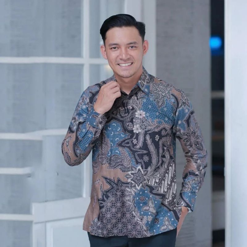 KEBAYA COUPLE MODERN KEBAYA LAMARAN TUNANGAN KEBAYA WISUDA KEBAYA KONDANGAN TERBARU WID BATIK-Kemeja (BLUE