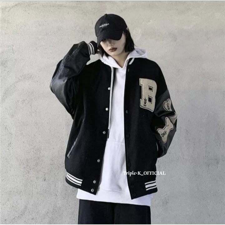 B VARSITY || THE BONE VARSITY JAKET BISBOL KOREAN FASHION WANITA DAN PRIA