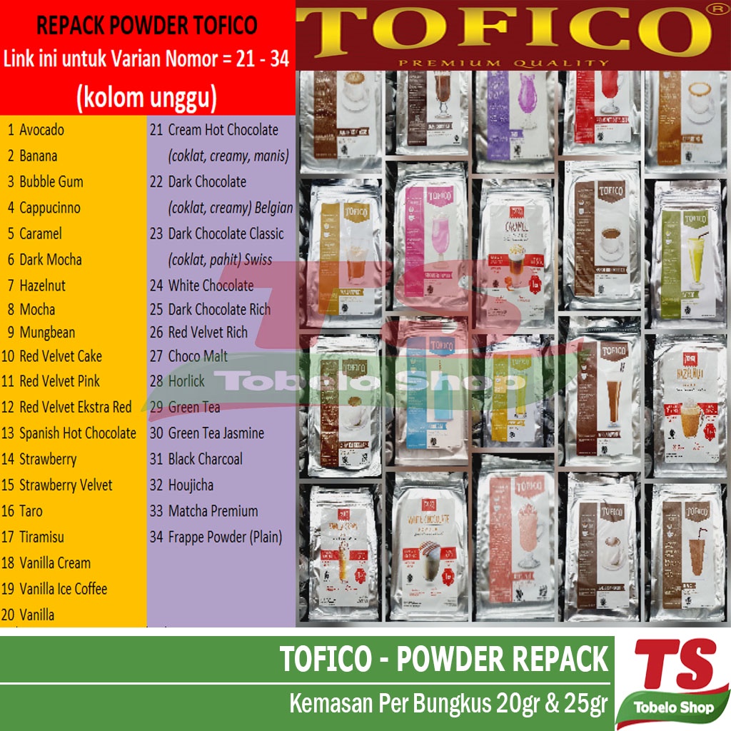 

TOFICO POWDER KEMASAN REPACK 21-34 / TOFICO BUBUK / POWDER TOFICO / BUBUK TOFICO