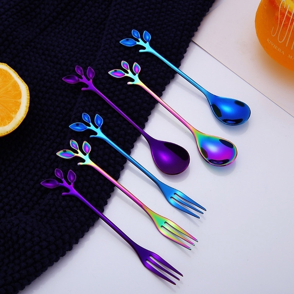 REBUY Kitchen Delicate with Long Stem Fruit Fork Stainless Steel Tea Spoon