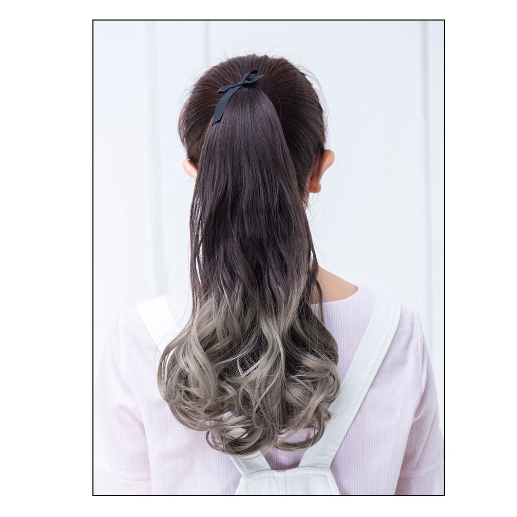 PTG ponytail hair extension gradasi two tone wavy curly jepitan jepit ekor kuda rambut palsu panjang