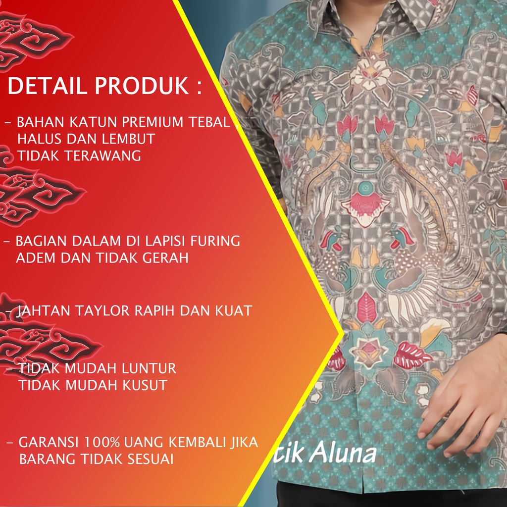 KEMEJA BATIK PRIA PREMIUM LENGAN PANJANG REGULAR KANTOR BATIK ALUNA PCW 074