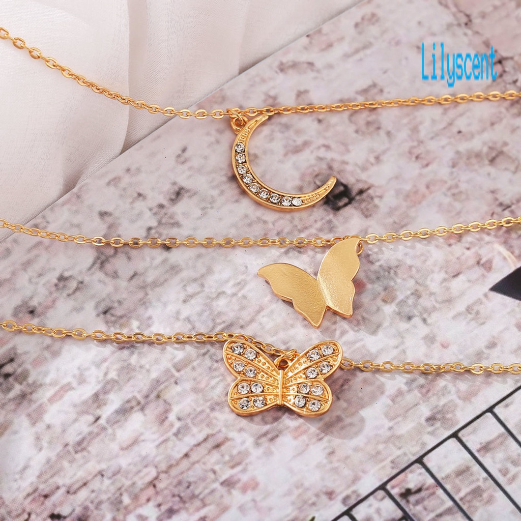 Kalung Liontin Kupu-Kupu Multilayer Warna Solid Bahan Stainless Steel Anti Karat Untuk Wanita