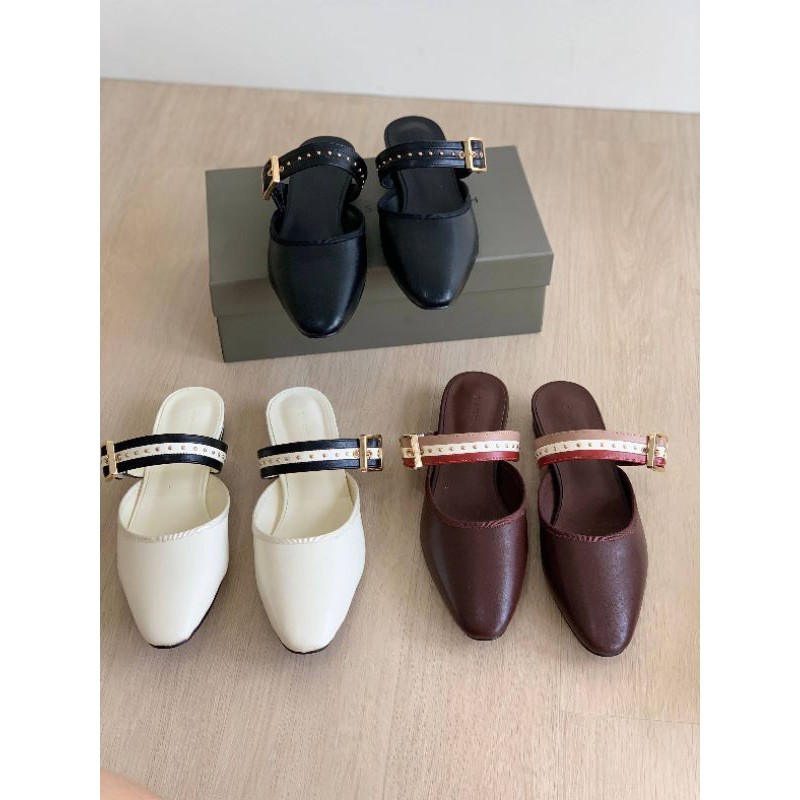 SANDAL SELOP WANITA CK CNK CKS82 BLACK/WHITE/MAROON