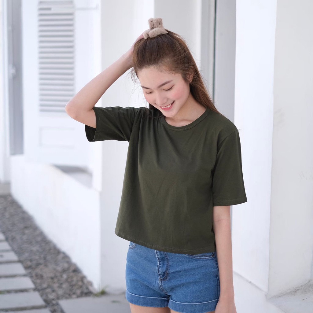 CROP TOP POLOS ONECK COTTON | BAJU KAOS TUMBLR CROP TEE TSHIRT KAOS KOREA FASHION WANITA