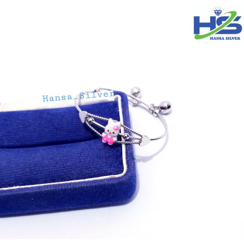 Gelang Perak Anak Bayi Silver Asli 925 Lapis Emas Putih Model Bangle Besot Hello Kitty