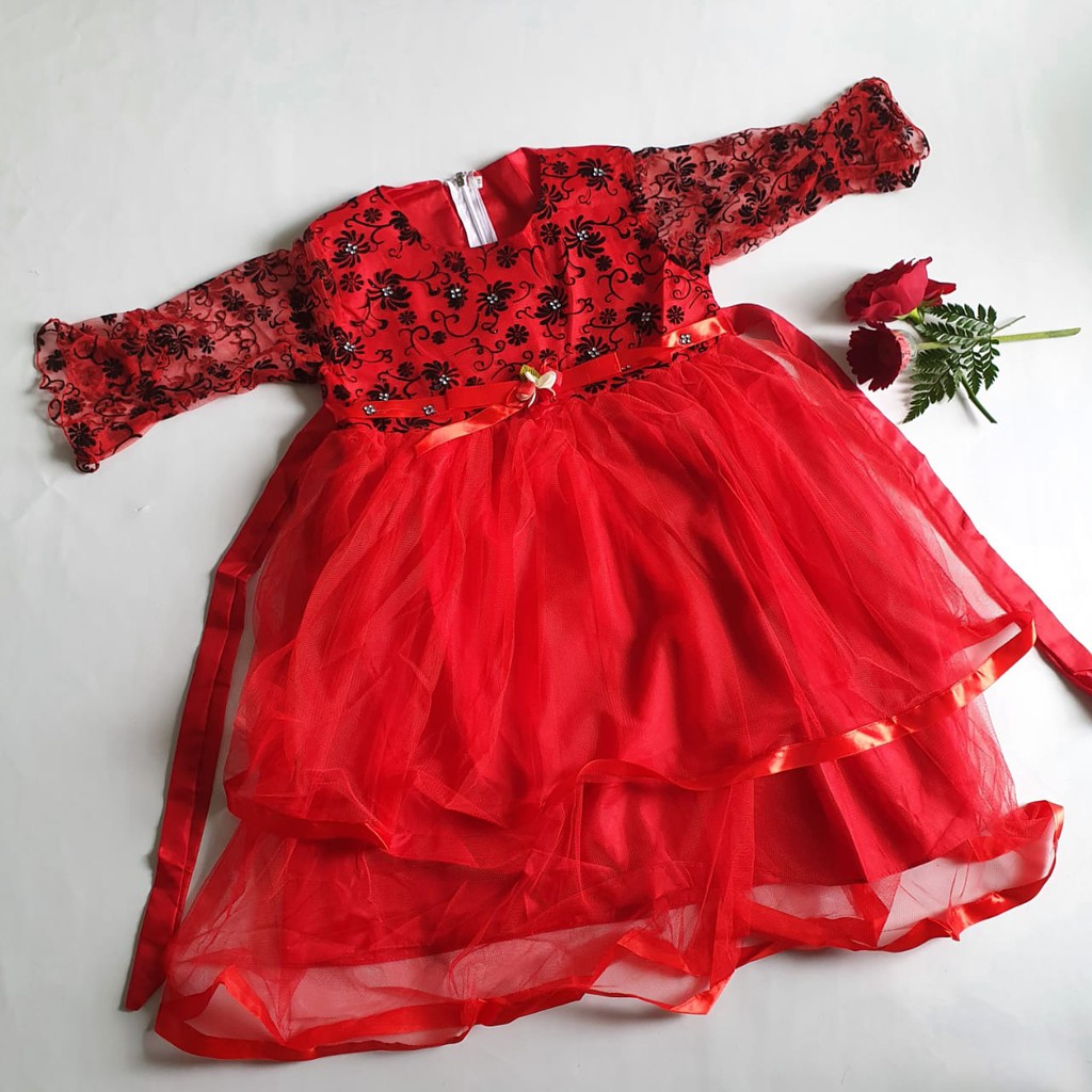 Dress IMLEK Anak Merah  2 Tahun 10 tahun Cheongsam Gaun Anak Merah Perempuan Import VW03