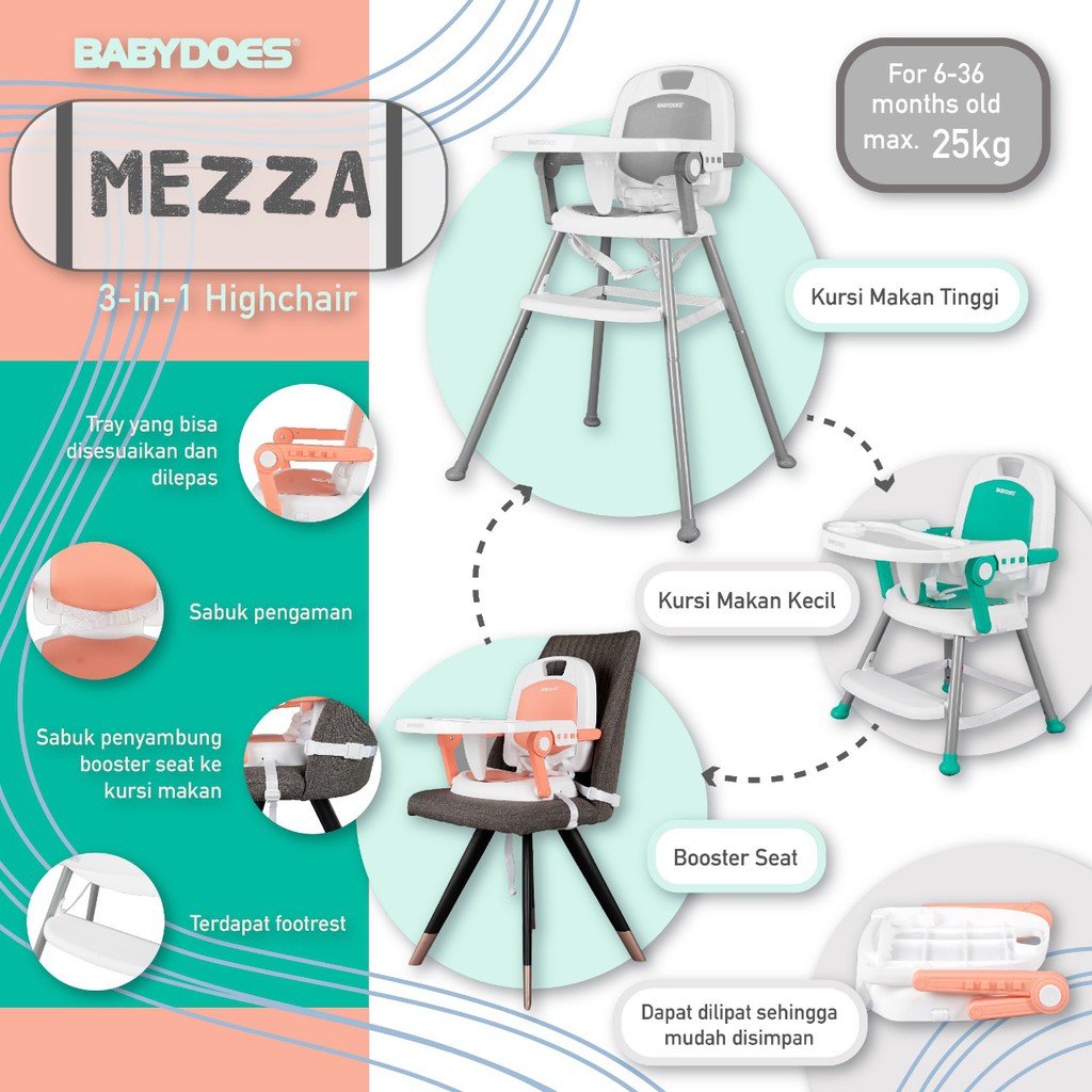 Kursi Makan Bayi Babydoes Mezza High Chair CH-KT 614 SN Booster Seat