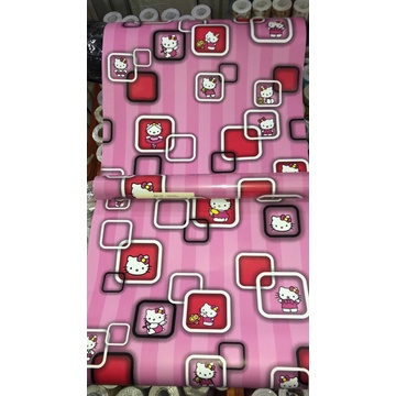 TOKO21GROSIR WALLPAPER  STICKER DINDING SALUR PINK KOTAK HELLO KITTY