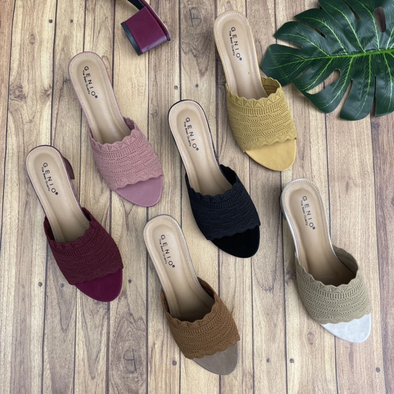 Sandal  Wanita Hak Tahu Rajut Impor Slip On Mules