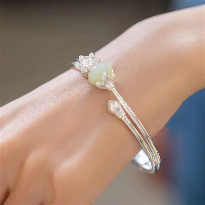 Gelang Bangle Giok Hetian Alami Warna Silver Untuk Wanita ACKER