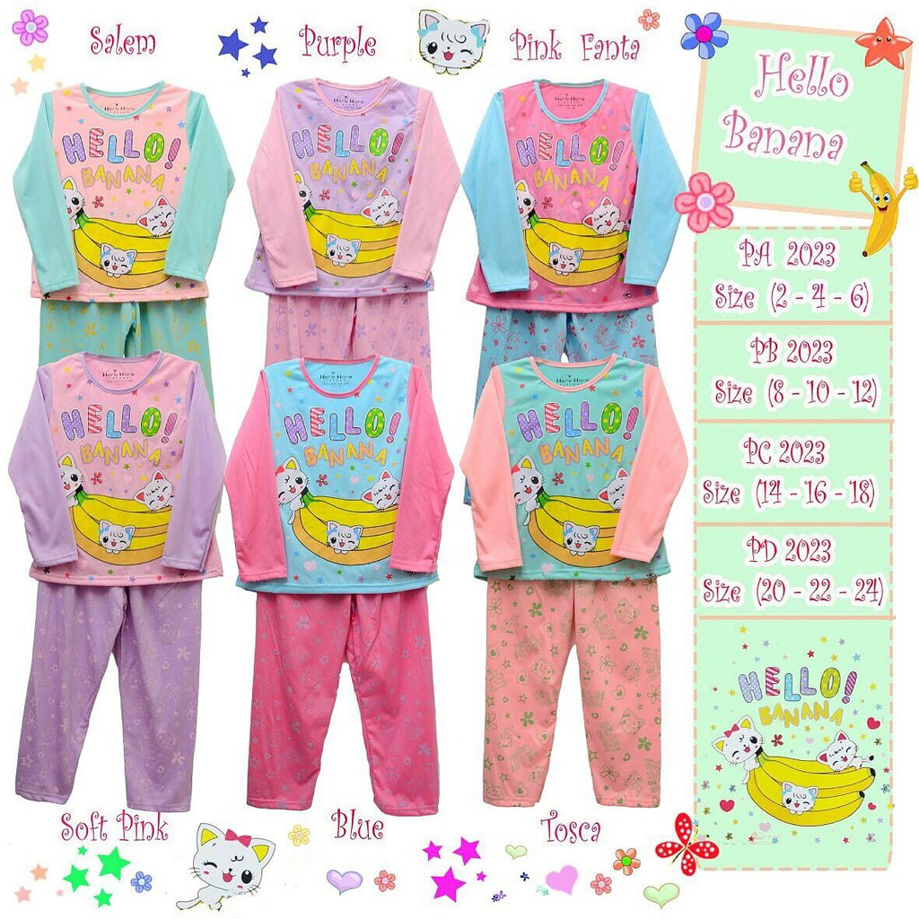 GROSIR 6 Set Baju  Tidur  Piyama Anak  Size 8 10 12 