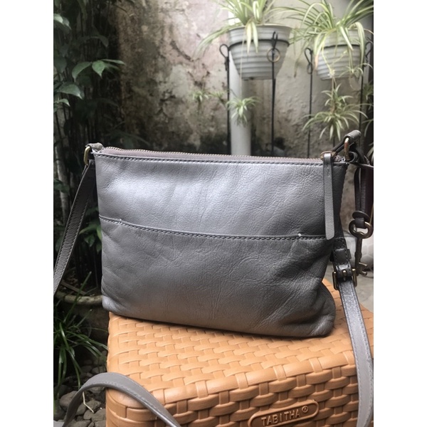 preloved fiona crosbody grey original branded with key fossil original tas slempang mini leather fos
