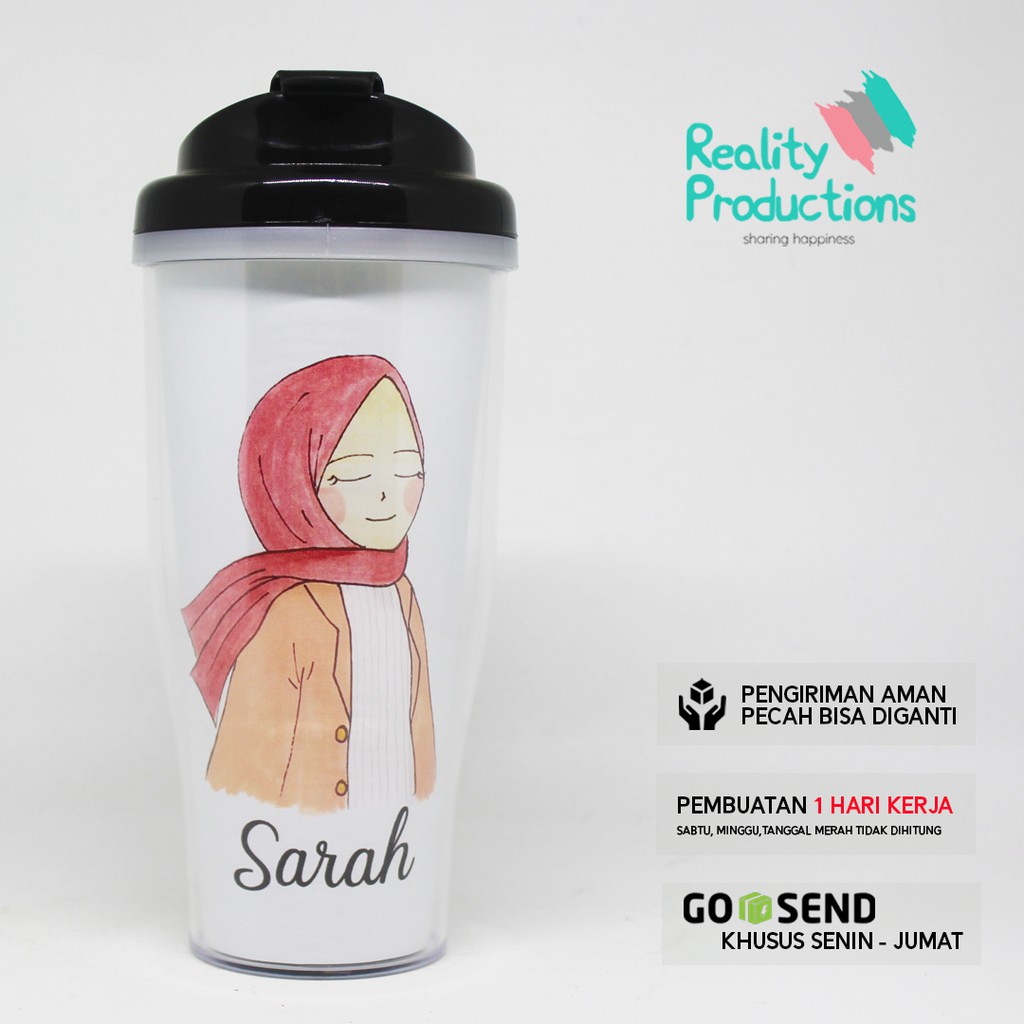 Tumbler Doodle Wanita Hijab Cantik untuk Kado Ulang Tahun